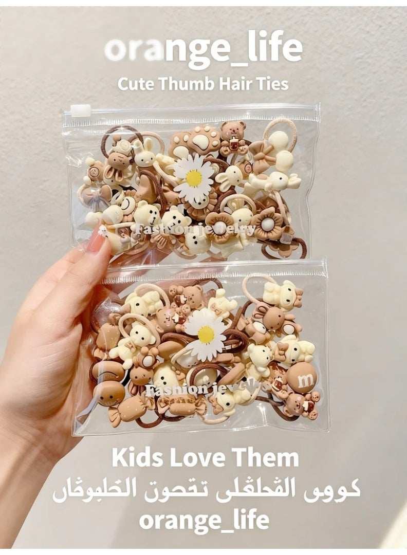 Orange Life Kids Thumb Hair Ties Milk Coffee Color Set, Baby Elastic Hair Bands with Cute Cartoon Figures, Soft No Damage Hair Rings for Girls Toddlers, Daisy Style Packaging, Total 20 Pieces - Image 1